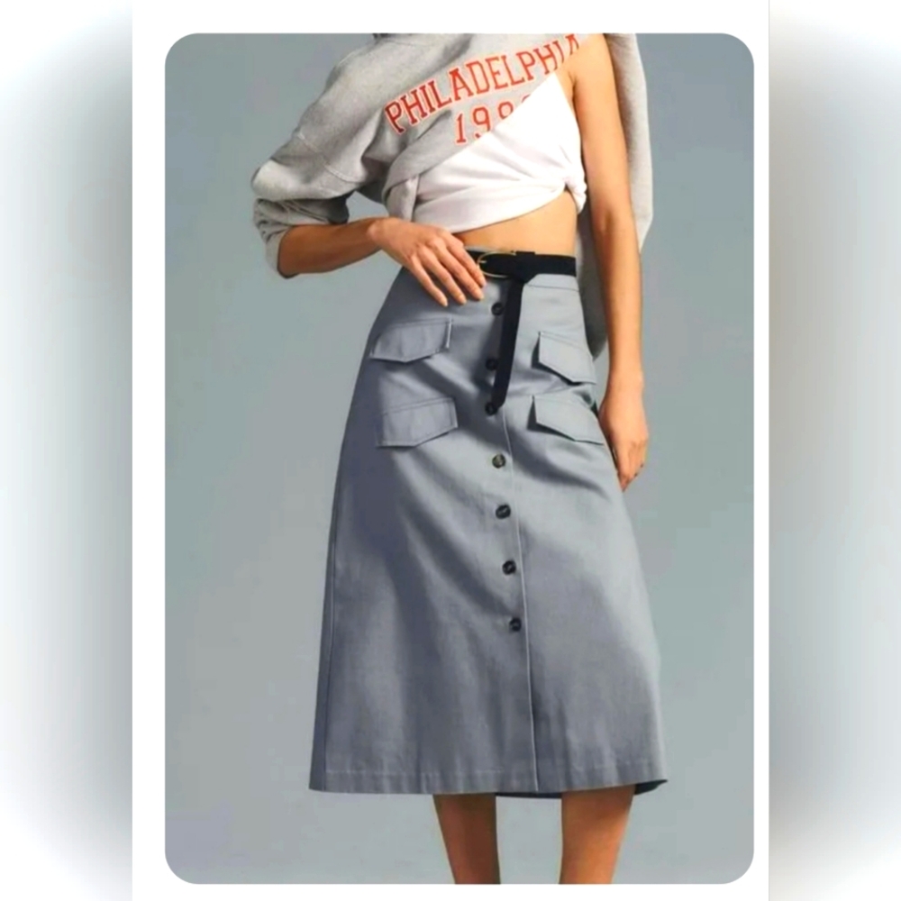 Anthropologie NWT Mare X Utility Gray Midi Skirt